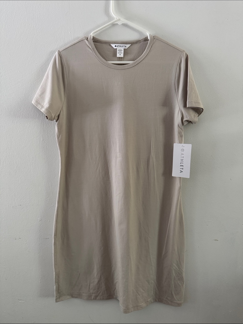 NWT Athleta Beige Essential T-Shirt Dress Sz M